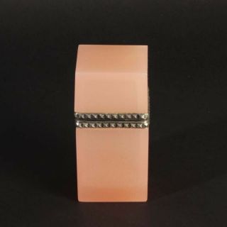 French Opaline Glass Box Pink Silver Metal Square Shape Collectable Glas Dose