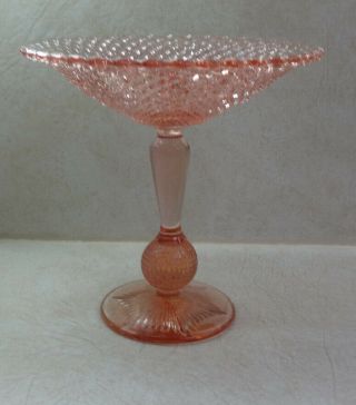 English Hobnail Ball Stem Compote Pink Plate Westmoreland Glass