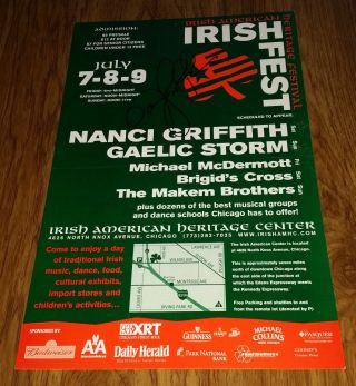 Nanci Griffith Autographed 2006 Concert Poster Irish Fest Chicago