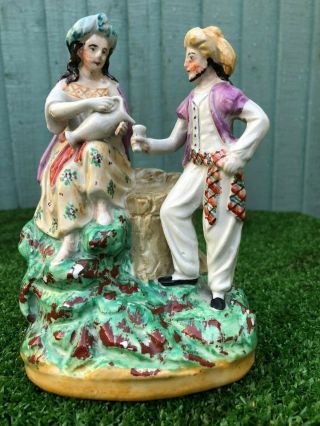 Mid 19thc Staffordshire Rebecca & Eliezer Figures At The Well C1880s