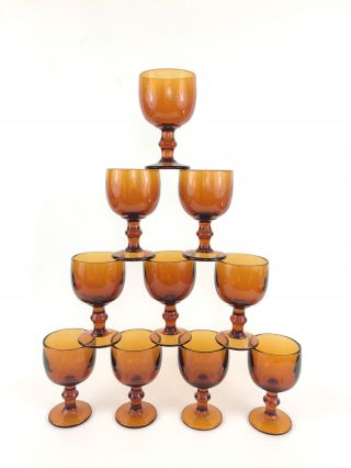10 Vintage Imperial Glass Co.  Hoffman House Amber Water Goblets 1960 - 1984