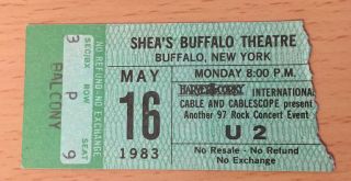 1983 U2 Concert Ticket Stub Buffalo War Tour Bono Edge Year 