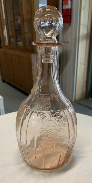 1930s Mayfair Pink By Anchor Hocking 11 " Decanter Open Rose Depression Glass