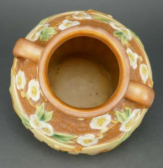 Fine Antique Art Nouveau Roseville Cherry Blossom Art Pottery Handled Vase 8