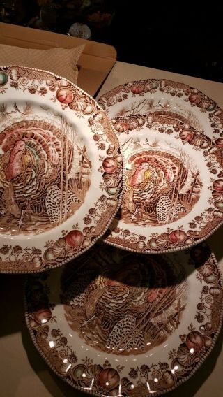 Johnson Brothers " His Majesty " Turkey 10.  5” Dinner Dishes 4 Plates