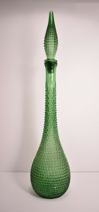 Vintage,  Mid Century Empoli Green Glass Decanter With Topper - Italy