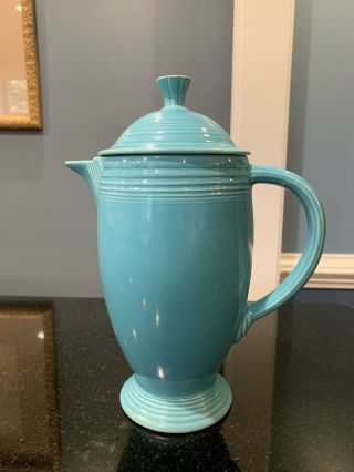 Vintage Homer Laughlin Fiesta Pottery Coffee Pot W Lid,  Turquoise 10.  5 " Exc Cond