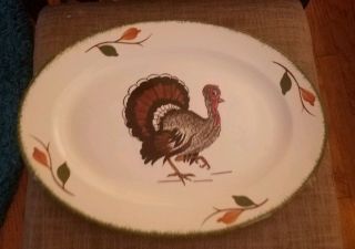 Vintage Htf Blue Ridge Pottery Turkey Oval Platter 12 3/4 " X 17 "