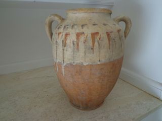 Antique 19th Century Terracotta Redware French Confit Pot With A Mat Glaze