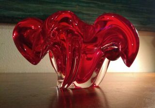 Mid - Century Murano Red Cased Glass Dish By Archimedes Seguso.