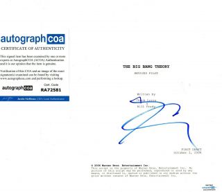 Johnny Galecki Autographed The Big Bang Theory 52 Pg Pilot Script Acoa Ra72581