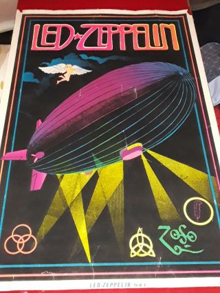 Led Zeppelin Black Light Stairway To Heaven Flocked Felt Poster 1981