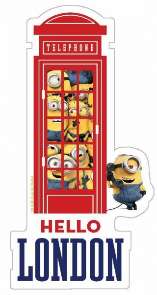Minions Hello London Phone Booth Telephone Box Bumper Sticker Decal