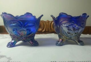 Rare Carnival Imperial Glass Everglade Aurora Jewels Cobalt Blue Candle Holder
