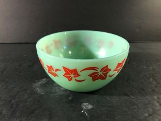 Fire King Jadeite 4 3/4 Inch Bowl With Red Leaves Htf Rare Breakfast Green Pyrex