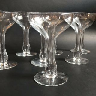 8 Vintage Hollow Bulbous Stem Coupe Saucer Art Deco Champagne Glasses 5 - 3/8”