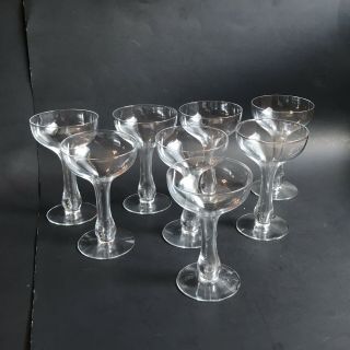 8 Vintage Hollow Bulbous Stem Coupe Saucer Art Deco Champagne Glasses 5 - 3/8” 2