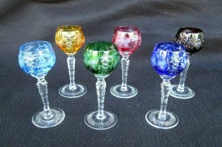 Set Of 6,  Vintage Nachmann Cut Crystal Cordial Glasses.