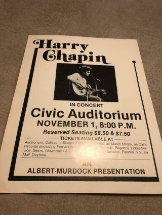 Harry Chapin 18 " X 23 " Concert Poster November 1,  1978 Jacksonville Florida Fl