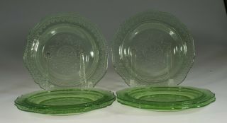Set Of 6 Vintage Deco Federal Glass Green Patrician 7 - 1/2 Inch Salad Plates 1935