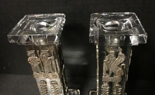 Crystal Candle Holders with Applied Ancient Middle Eastern/Assyrian? Metal Trim 5