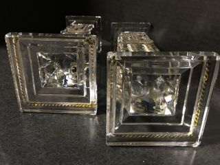 Crystal Candle Holders with Applied Ancient Middle Eastern/Assyrian? Metal Trim 6
