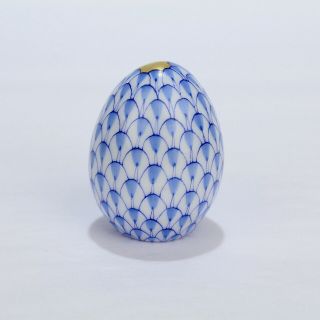 Vintage Estate Herend Porcelain Fishnet Pattern 15250 Egg In Blue - No.  2 - Pc