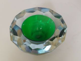 Murano Sommerso Mandruzzato Faceted Cased Green Glass Geode Bowl Poli Seguso Mcm