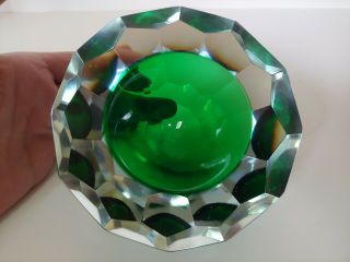 Murano Sommerso Mandruzzato Faceted Cased Green Glass Geode Bowl Poli Seguso MCM 2