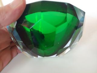 Murano Sommerso Mandruzzato Faceted Cased Green Glass Geode Bowl Poli Seguso MCM 3