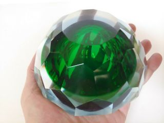 Murano Sommerso Mandruzzato Faceted Cased Green Glass Geode Bowl Poli Seguso MCM 4