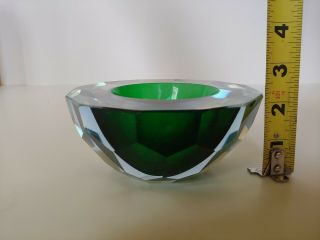 Murano Sommerso Mandruzzato Faceted Cased Green Glass Geode Bowl Poli Seguso MCM 8