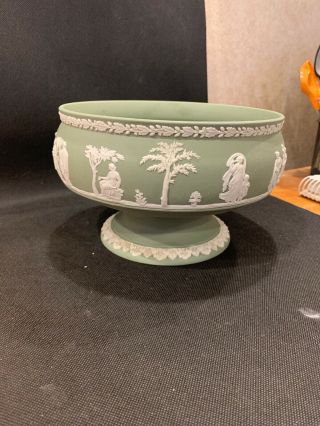 Wedgwood White On Sage Green Jasperware 8 " Footed Bowl Classical Scenes England
