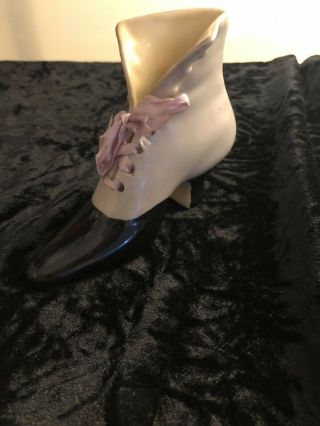 Vintage Royal Bayreuth Black White Lace Up Woman’s Boot/shoe - W Lace