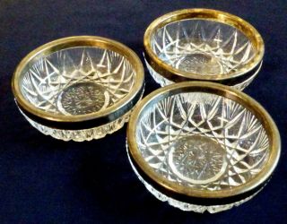 Vtg Set Of 6 Russian Ussr Crystal Small Serving Bowls W Melchior Metal Rim