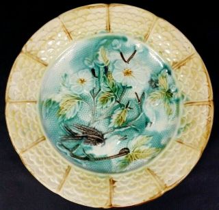 Antique French Majolica Art Nouveau Birds Flowers Victorian Wall Plate C1890