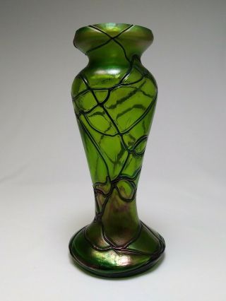 Loetz Glass Vase Art Nouveau Iridescent Green Pallme Konig Signed Austria