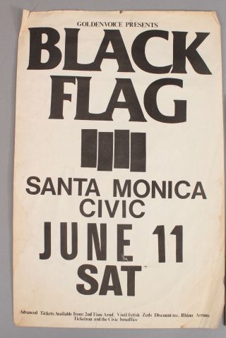 Rare 70s Vintage Black Flag Punk Rock Underground Band California Concert Poster