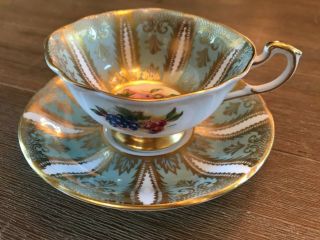Vtg Paragon Tea Cup/ Saucer /light Gn And Gold/ By Appointment.  /england