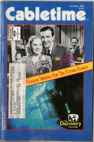 Cabletime Tv Guide,  December,  1986,  American Movie Classics,  Very Rare,  Shp
