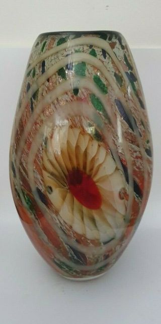 Large,  Heavy Murano Style Glass Cased Vase - Adventurine