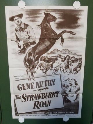 R1963 The Strawberry Roan One Sheet Poster 27 " X41 " Gene Autry & Champion Western