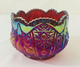 Vintage Carnival Glass Bowl Rainbow Iridescent Purple Amethyst Floral Ridge Red