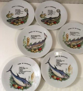 Fish Recipe Plates Set Of 6 Berry Haute Creation L.  Lourioux Porcelain France