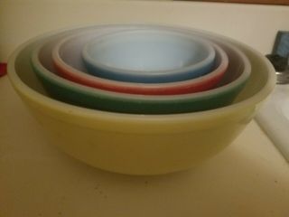 Complete Set Of 4 Vintage Pyrex Primary Colors Mixing Bowls 401 402 403 404