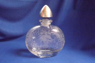 Vintage Heisey Glass Co.  8 1/4 " Decanter Orchid Pattern W/ Silver Overlay Stopper