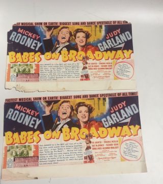 Babes On Broadway 1942 Israel Poster Judy Garland Mickey Rooney Lobby Card Rare