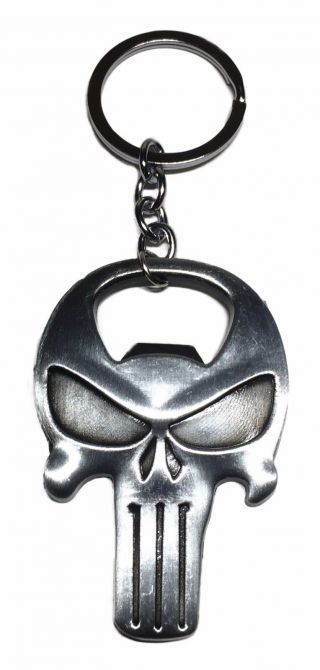 The Punisher Skull Logo Pewter Finish Metal Bottle Opener Keychain