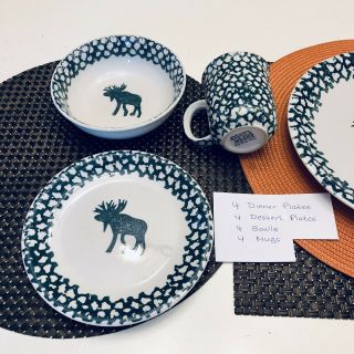 Tienshan Folk Moose Country 18 SET Dinner Plates Bowls Cups Folk Craft Green 2