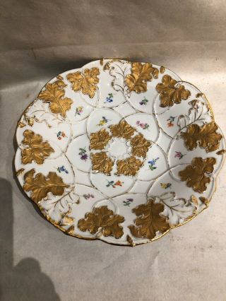 Antique Meissen Gold Gilded 3 - D Shallow Bowl Rococo Wilhelm Knittel Floral Motif